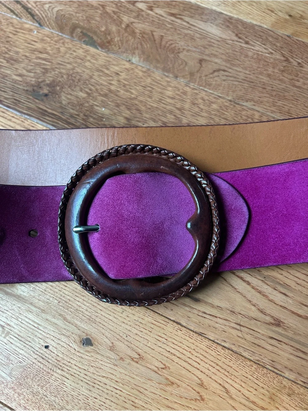 Ralph Lauren Suede Belt in Fuchsia with Braided Wooden Buckle 🤩 😍🔥